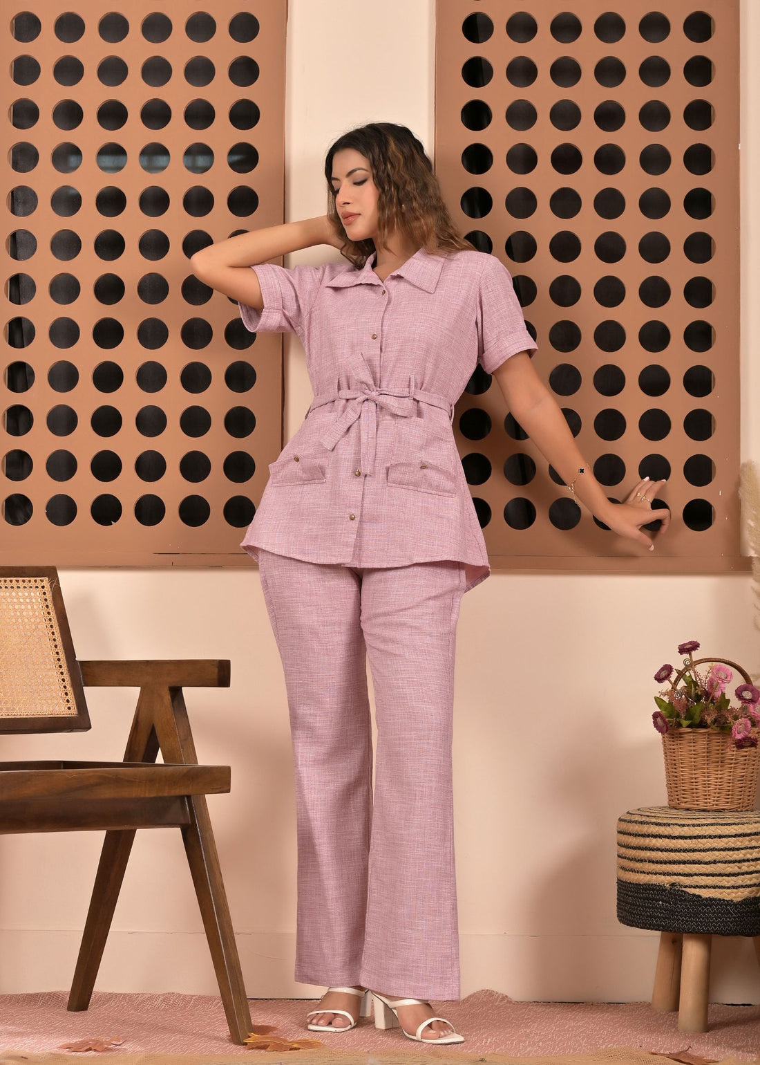 Blush Linen Tie-Up Co-ord Set