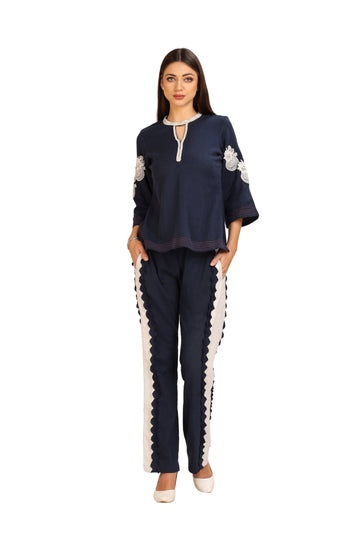 Denim Blue Scallop Detail Co-ord Set