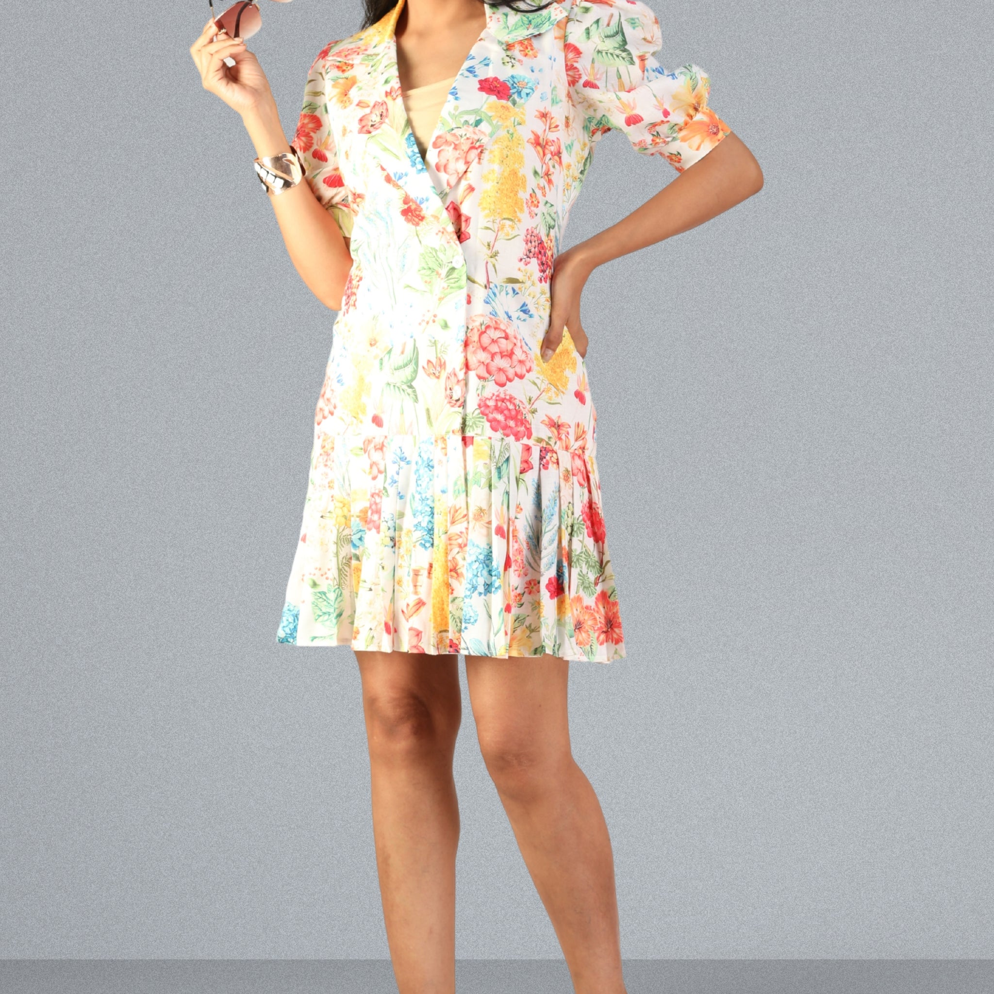 Riviera Bloom Pleated Dress