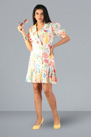 Riviera Bloom Pleated Dress