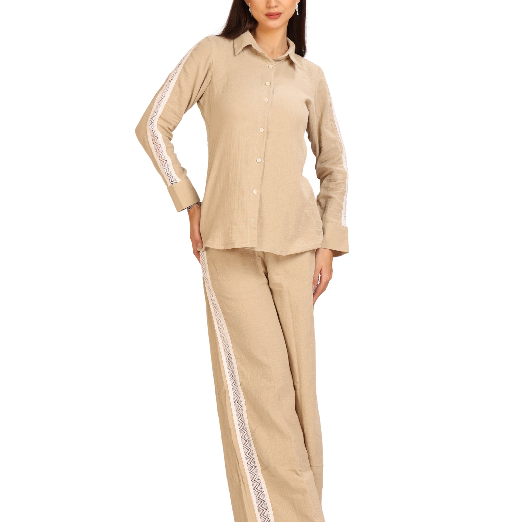 Beige Mull Cotton Co-ord Set