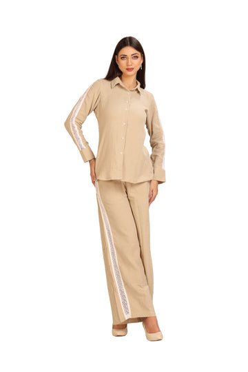 Beige Mull Cotton Co-ord Set