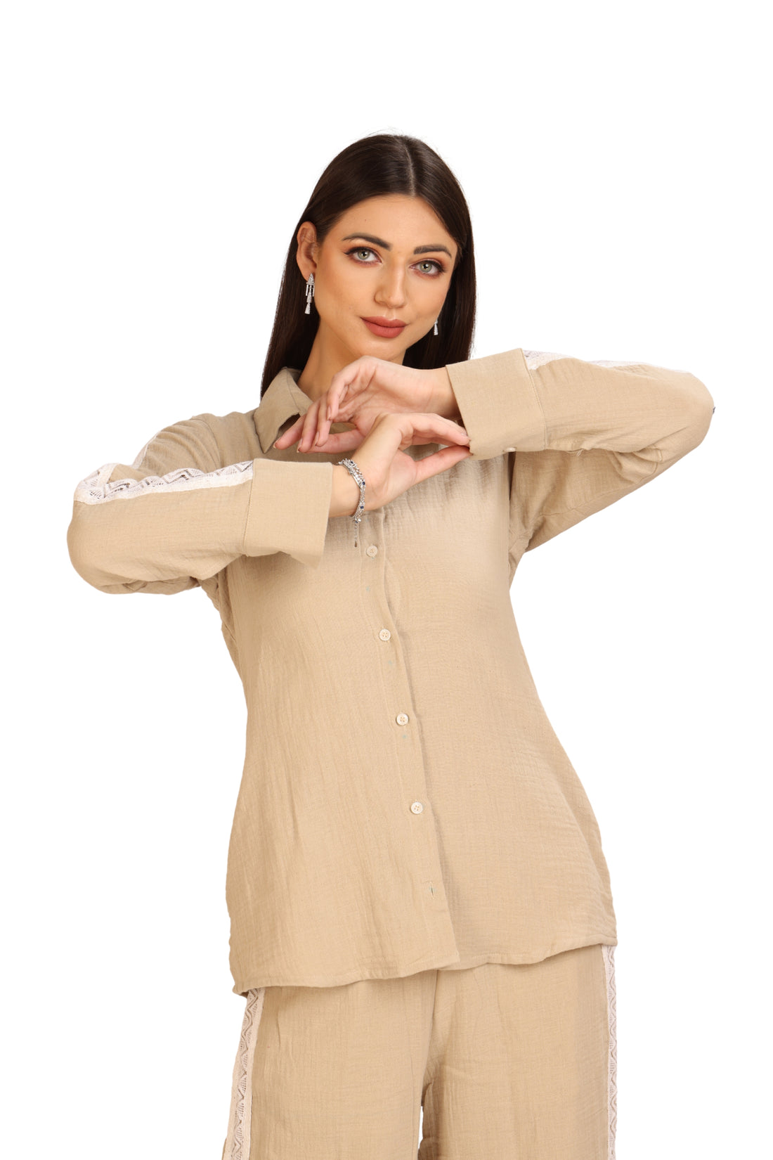 Beige Mull Cotton Co-ord Set