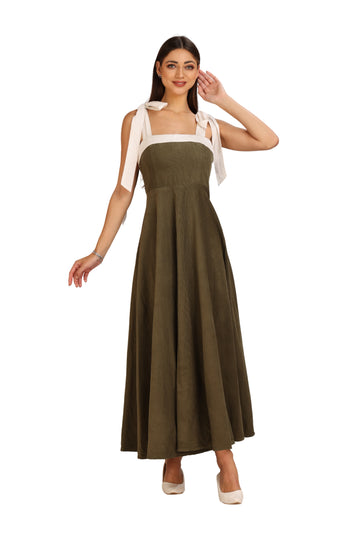 Green Corduroy Tie-Strap Maxi Dress