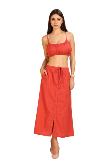 Orange Jacquard Crop & Skirt Co-ord
