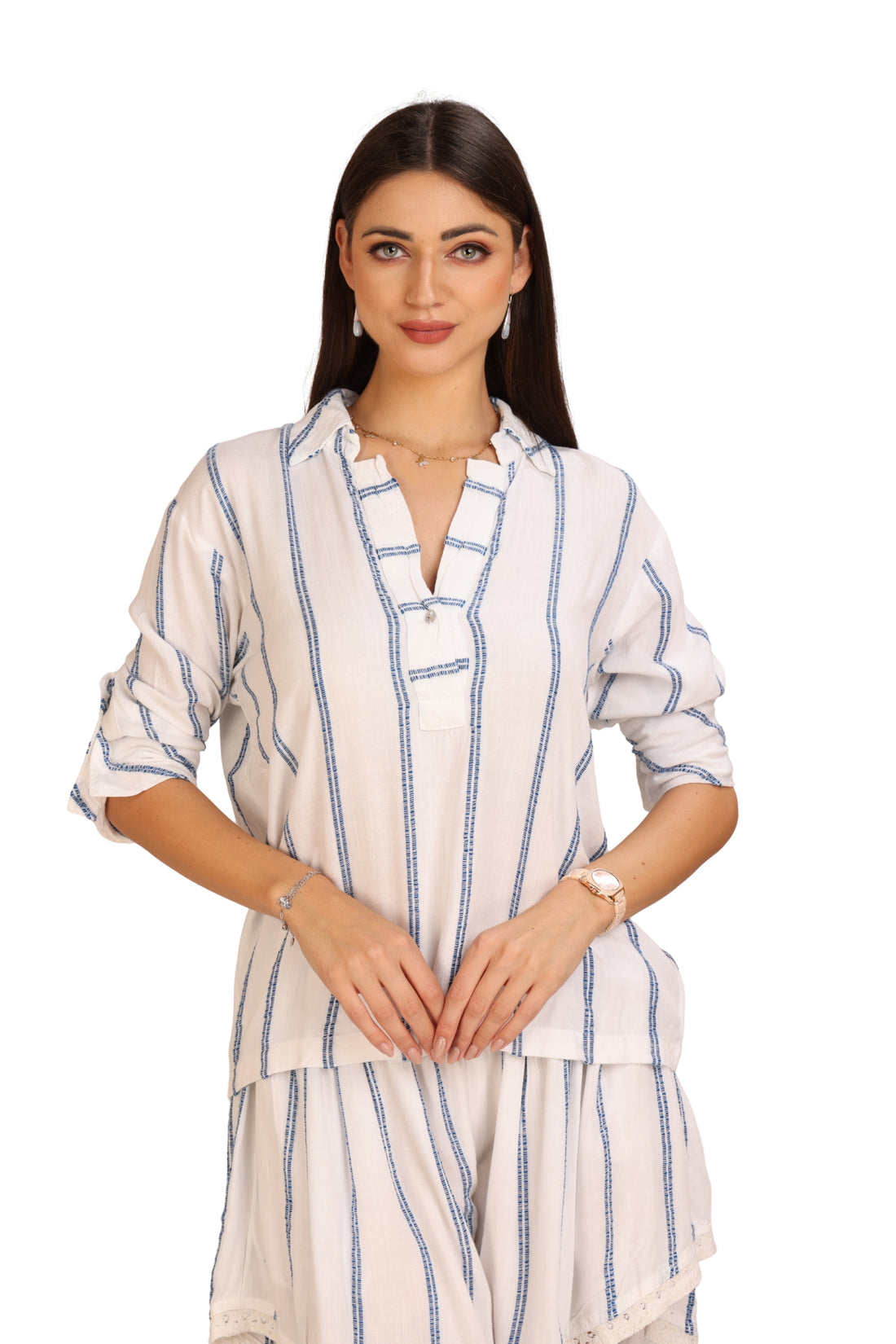 Blue & White Striped Cord Cotton Co-ord Set