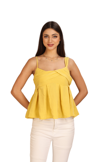 Butter Yellow Criss-Front Peplum Top